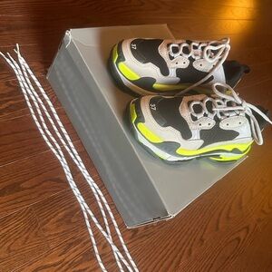 Balenciaga Sneakers in Black and Neon Yellow Triple S Trainer